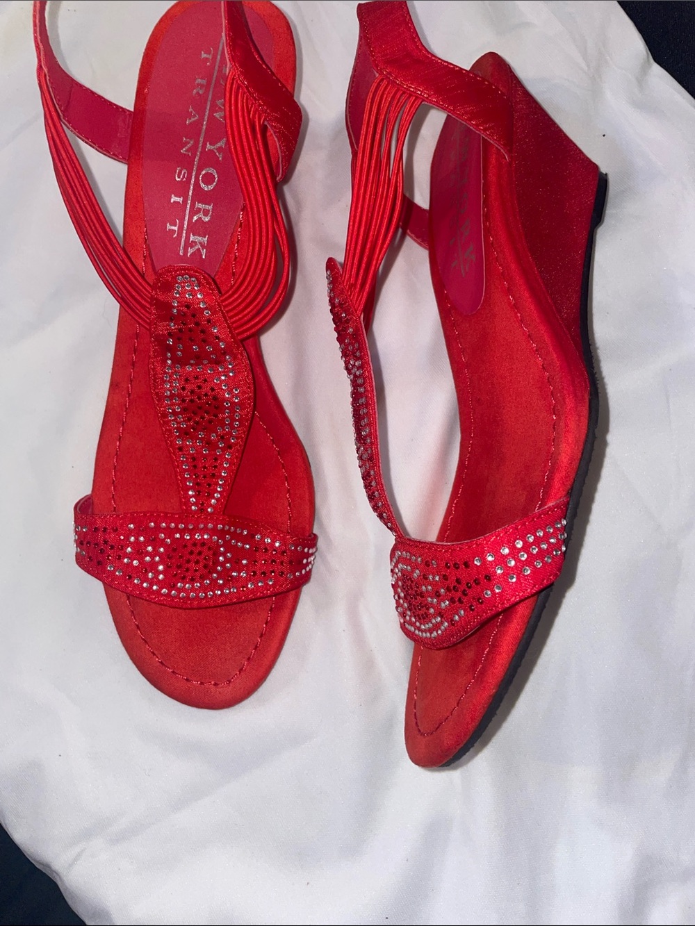 New York Transit Red Crystal-Embellished Slingback Sandals